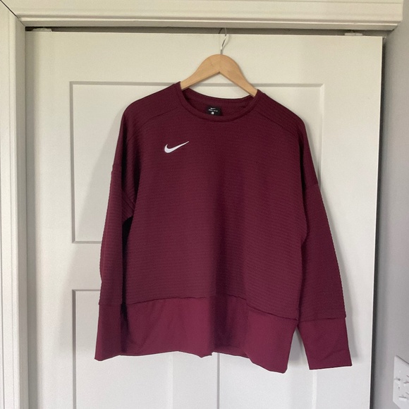 NIKE DRI FIT Burgundy Crewneck Wide Ribbed Oversized Pullover Sweatshirt - Picture 1 of 7